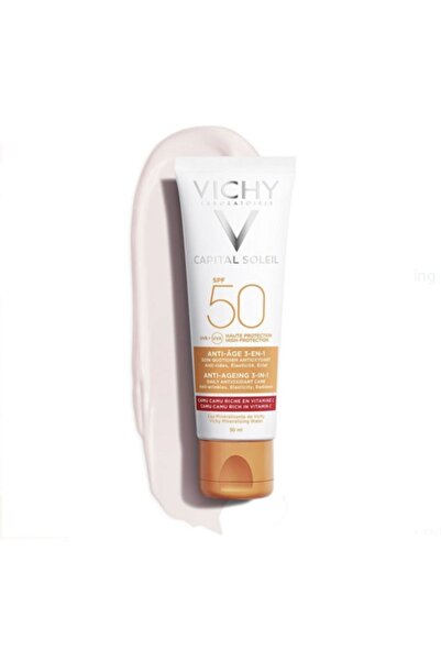 Vichy Hassas ciltler için uygun Yaşlanma Karşıtı Güneş Kremi Vichy Capital Soleil Anti Aging Spf 50 50 ML