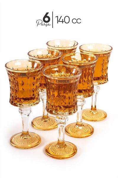 MEST Honey Color 140 Cc - 6 Pieces Coffee Side Water Glass Set
