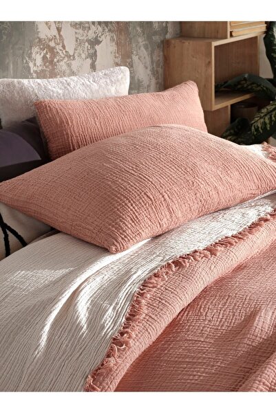 destinyhometex Kiremit Renkli 4 Katlı Multi Muslin %100 Pamuk Çift Kişillik Yatak Örtüsü 230x250 Cm Battal Boy