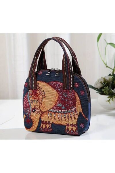 Handmade Şık Fil Desenli Dokuma Çanta