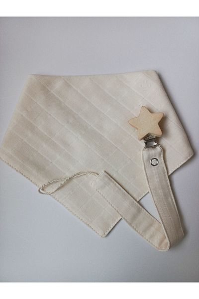 sbbaby Muslin Baby Bib Star Pacifier Holder with Wooden Clip