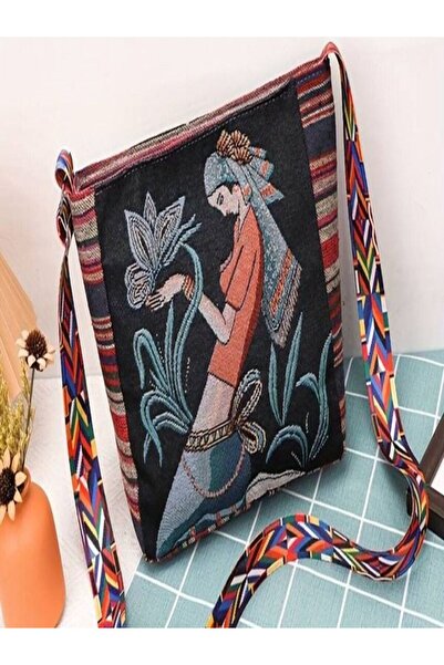 Handmade Büyüleyici Kadın desenli Vintage Omuz Çantası
