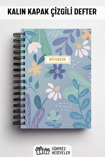 Eldesen Tasarım Spiral Bound Thick Cover Ruled Notebook, A5 Size 80 Sheets 160 Pages, Lined Notebook
