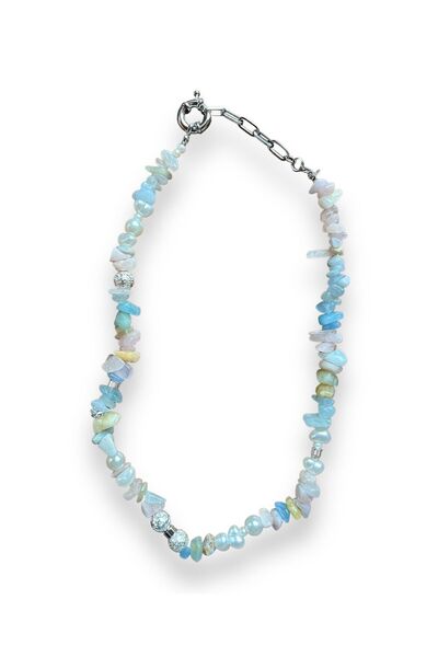 PANCO SHOP ACCESSORIES JEWELRY Tasarım Gerçek Aquamarin Doğaltaşlı Kızlar Için Kolye Rahatlatıcı Kolye 45 Cm ( Hediye Paketli )