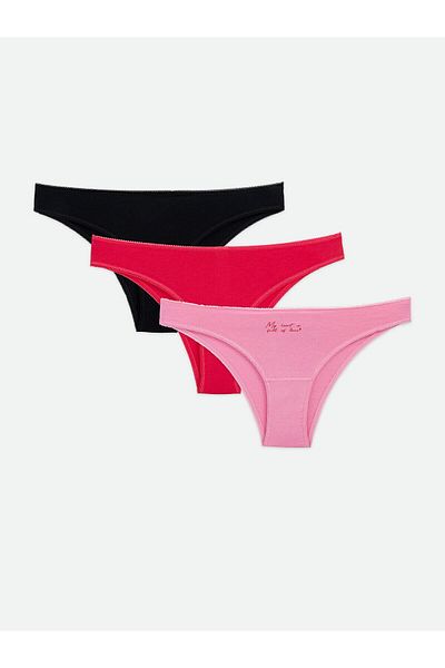 LC Waikiki LCW DREAM - Set de 3 chiloți brazilian cu imprimeu roz liliac