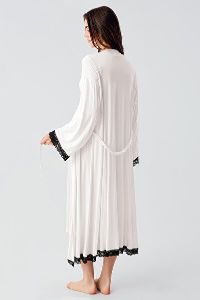 Artış Lycra Long Sleeve Viscous Nightgown and Dressing Gown Set for Pregnant Women