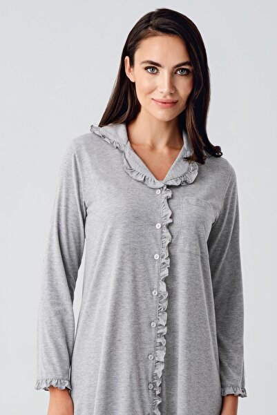 Artış Stretchy Cotton Fabric - Long Sleeve Maternity Nightgown