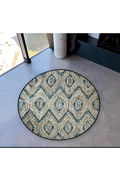Rugs Modern Halı Mira Round Blue Beige Knitted Look Woven Base Modern Decorat...