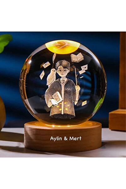 keyfim shop Kişiye Özel Büyük Boy Işıklı Ahşap Kaideli Harry Potter Temalı Ca...
