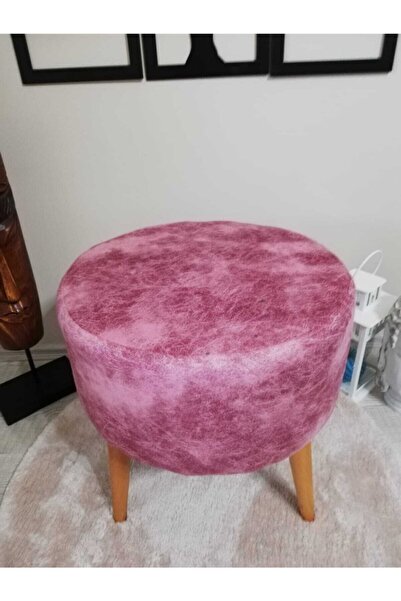 PufyHome Etna Düz Pembe Gürgen Ayaklı Çok Amaçlı Rahat Puf Koltuk