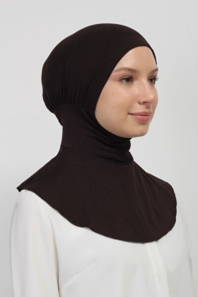 manolyaşal islamic hijab Pratik Boyunluklu Geçmeli Bone-kahverengi