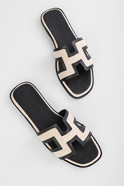 Shoeberry Black Straw Penny Women's Slippers - Plain Design