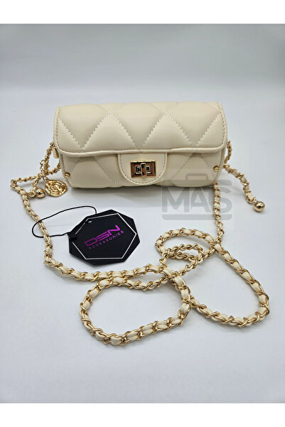 DSN Kapitone Bej Altın Abiye Çanta