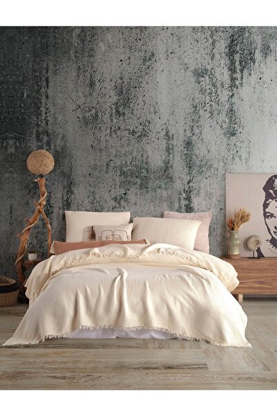 destinyhometex Ivory Renkli 4 Katlı Muslin %100 Pamuk Tek Kişillik Yatak Örtüsü/Pike 160x240cm