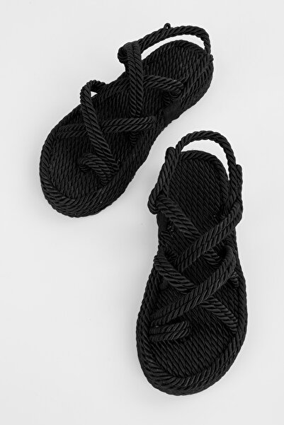 Shoeberry Dámské černé slaměné sandály Aero