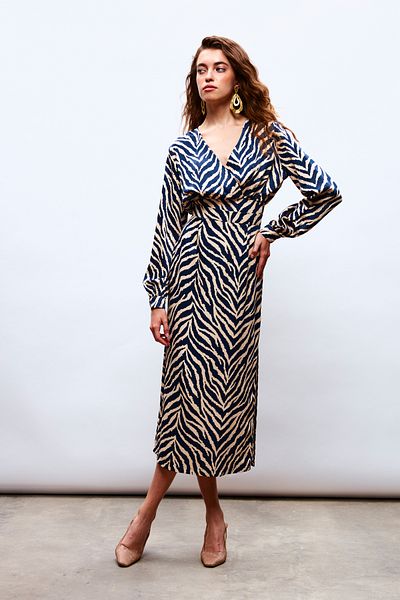 Sateen Zebra Patterned Satin Skirt - Navy Blue