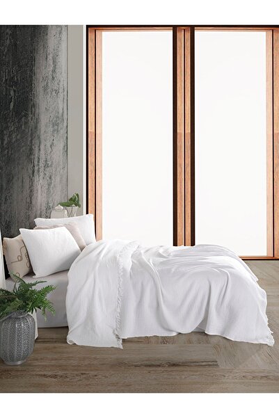 destinyhometex Cuvertură de pat de o persoană 100% bumbac muselină albă cu 4 straturi/Pike 160x240 cm