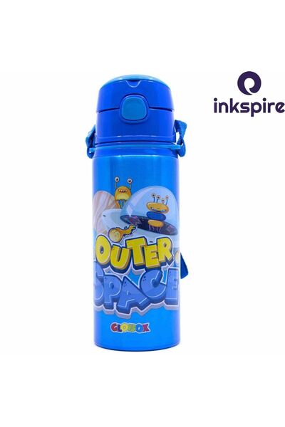 inkspire زجاجة مياه من الألومنيوم للأولاد سعة 600 مل - زجاجة مياه للطلاب مع مصاصة معلقة وقفل خالٍ من الرائحة