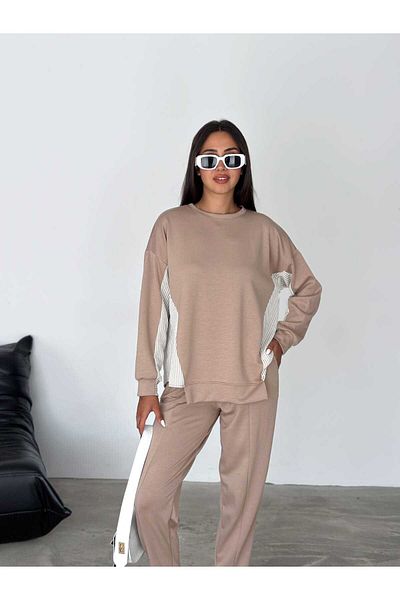 Paraf style Modal Fabric Oversize Striped Sweatshirt and Jogger Pants - Set of 2