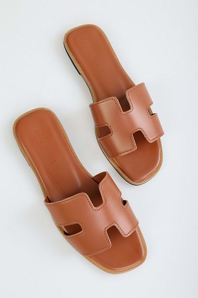 Shoeberry Flache Penny Brown Skin-Hausschuhe für Damen