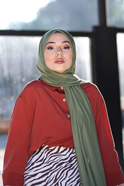 Organic Tesettür Penye Şal Modeli - Yeşil