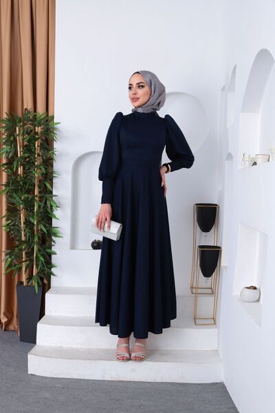 ENKA BUTİK Balon kol pile etek detaylı tesettür elbise