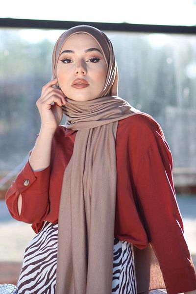 Organic Hijab Combed Cotton Shawl Hijap Model -mink