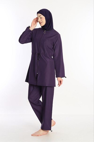 Leylim Lycra Zippered Parachute Hijab Swimsuit - 4 Pieces, Water Repellent, Quickly Dry Women's Headscarf