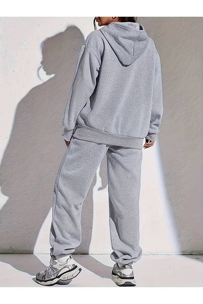 HIRSCH Γκρι Energy Printed Γυναικεία Φούτερ Oversize Σετ