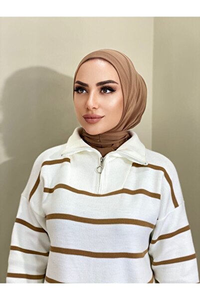 Helya Kadın Tesettür Açık Gri Çıtçıtlı Boyunluk Hijap Bone Model Eşarp Şal Çı...