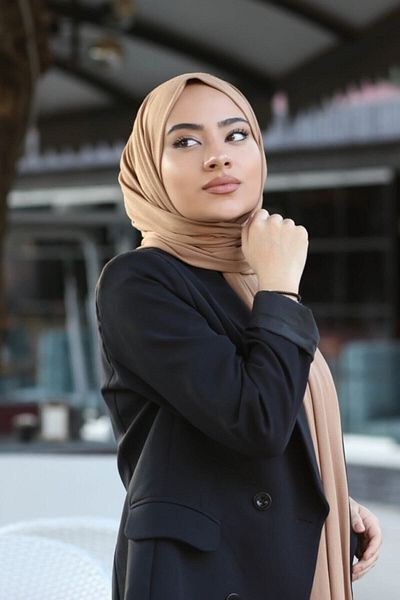 Organic Μοντέλο χτενισμένο βαμβακερό σάλι Hijab - Camel