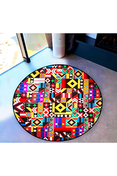 Rugs Modern Halı Mira Round Multicolored Geometric Shapes Detailed Woven Base...
