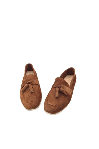 a ayak&kabım official Tan Suede Tasseled Genuine Leather Women's Casual Shoes...