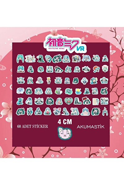 Akumastik Hatsune Miku Sticker seti 60 adet - Anime sticker - Parlak sticker