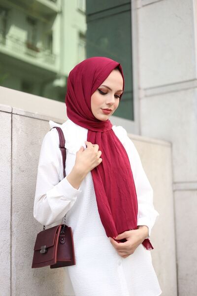 LİNASCARFS Bamboo Kraş Shawl Claret Red