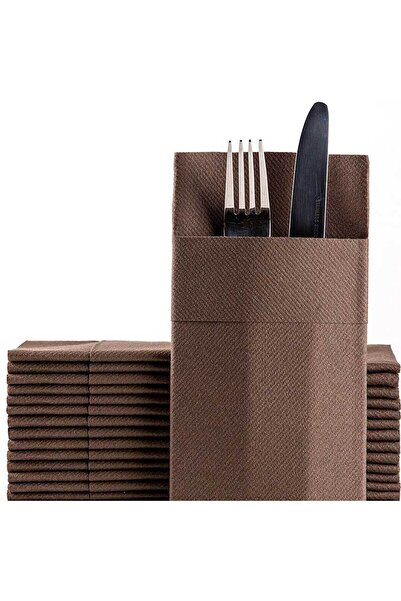 AS7 KAĞITÇILIK Kumaş Dokulu Cepli 1/8 Kahverengi Peçete 50'li