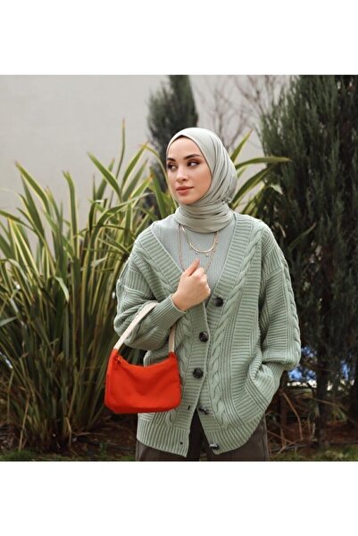 Organic موديل شال قطن ممشط للحجاب - أخضر مرجاني فاتح