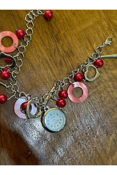 Gönülden Tasarım Women's Bracelet - with Watch Accessories, Beads and Hearts, 20X3 cm