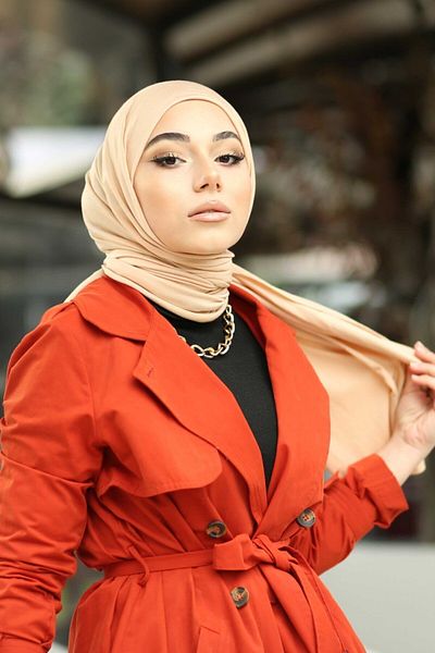Organic Μοντέλο σάλι χτενισμένο βαμβακερό Hijab - Ivory Detailed