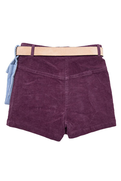 Ozmoz Fitillli Kadife Cep Detaylı Mor Kışlık Kız Çocuk Şort