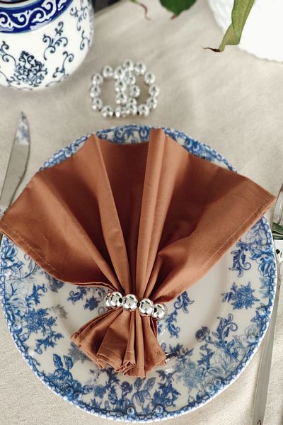 Emtory Home Σετ με 6 ασημένια γυαλιστερά δαχτυλίδια χαρτοπετσέτας με χάντρες