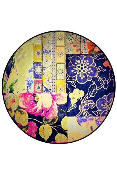 Rugs Modern Halı سجادة ميرا دائرية متعددة الألوان وقاعدة منسوجة بتفاصيل زهور ...