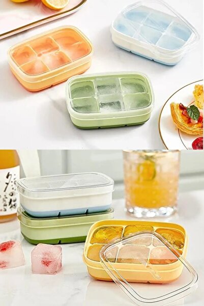 Genel Markalar Yapışmaz Silikon Buzluk Buz Kalıbı, 1 Adet 6'lı Küp, Kapaklı S...