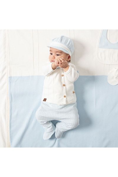 Cherub Baby طقم بدلة خروج من المستشفى مكونة من 10 قطع من القطن بنسبة 100% مع ربطة عنق مضلعة من كاريزما للأطفال الأولاد