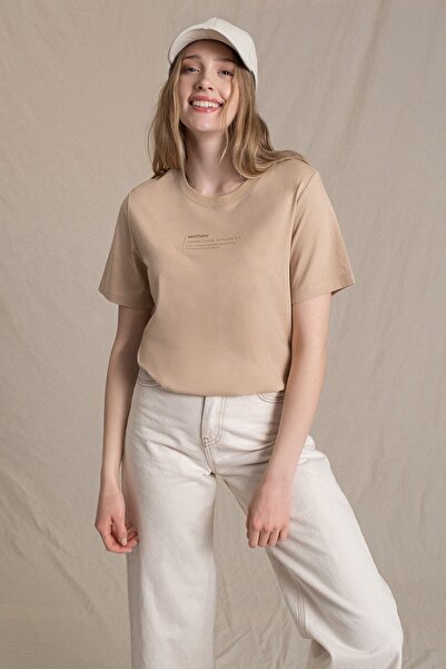 Re-clo ليندا، تي شيرت مطبوع بلون عاري من القماش العضوي