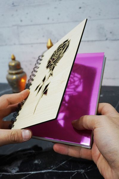 markcat Rose Themed Lined Notebook with Wooden Cover - Agenda and School Notebook (A5 - 120 Pages)