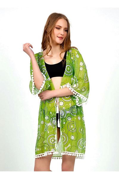 my cherie Back Embroidered Beach Dress with Pompom Detail
