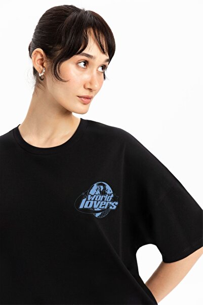 UNIQVIBE تي شيرت نسائي قطني كبير الحجم مطبوع