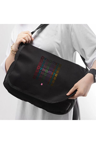 Toum Kpop Serisi BTS Dynamite Baskılı Unisex Siyah Postacı Çantası