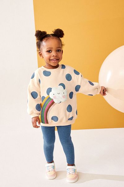 Next Baby Rainbow Patterned Cotton Cream Sweatshirt and Leggings - Long Sleeve, Bottoming Top Set
